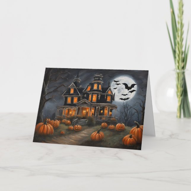 Cartes Pour Fêtes Annuelles Vieille maison d'Halloween et Citrouilles (Devant)