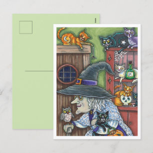 CARTES POUR FÊTES ANNUELLES VIEILLE WITCH HAPPY HOME, BEAUCOUP DE CHATS & OWL 