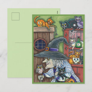 CARTES POUR FÊTES ANNUELLES VIEILLE WITCH HAPPY HOME, BEAUCOUP DE CHATS & OWL