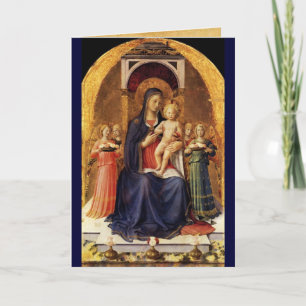 Cartes Pour Fêtes Annuelles VIERGE AVEC ENFANT ET ANGELS, Saphir Bleu