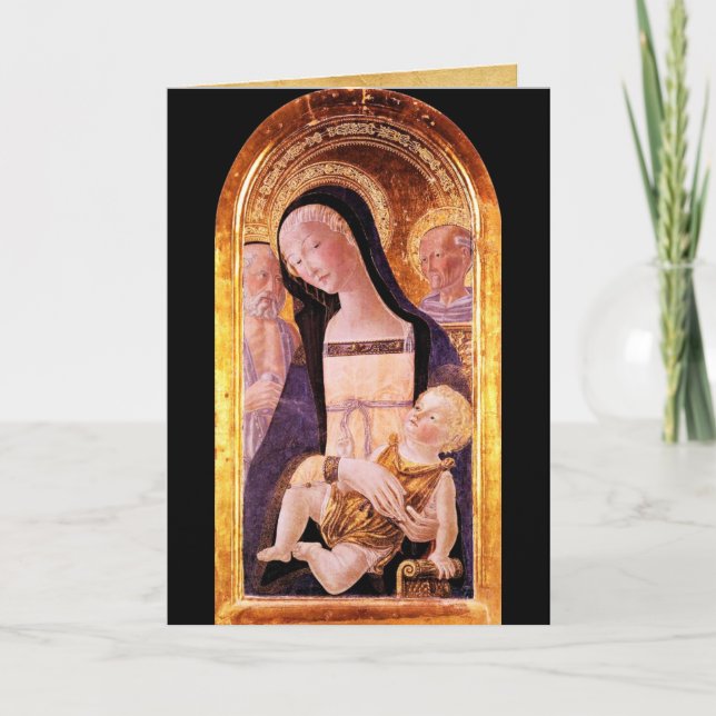 Cartes Pour Fêtes Annuelles VIERGE AVEC ENFANT ET SAINTS, parchemin (Devant)
