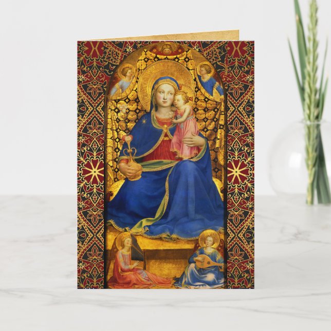 Cartes Pour Fêtes Annuelles VIERGE AVEC ENFANT, SAINTS Fra Angelico, Noël (Devant)