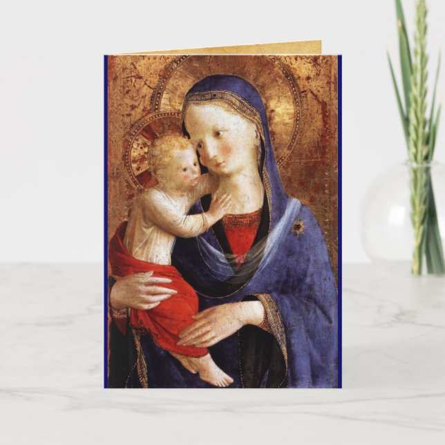 Cartes Pour Fêtes Annuelles VIERGE AVEC ENFANT, Sapphire Bleu (Devant)
