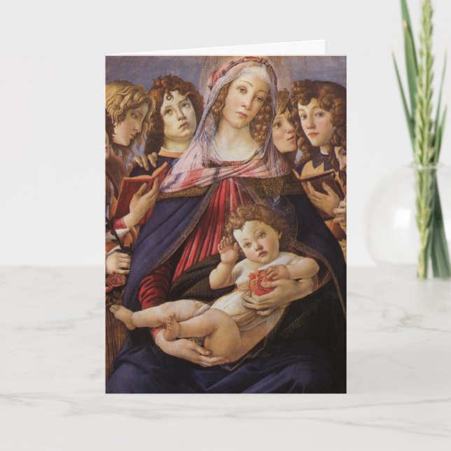 Cartes Pour Fêtes Annuelles Vierge et Anges-enfants de Botticelli, Noël (Devant)