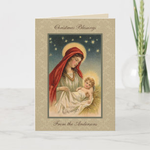 Cartes Pour Fêtes Annuelles Vierge Marie bébé Jésus dans la crèche