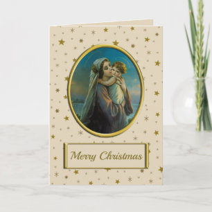 Cartes Pour Fêtes Annuelles Vierge Marie et Bébé Jésus à Noël étoilé