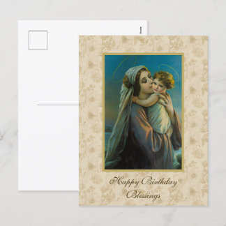 Cartes Pour Fêtes Annuelles Vierge Marie et Bébé Jésus sur arrière - plan flor