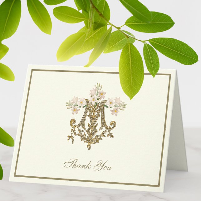 Cartes Pour Fêtes Annuelles Vierge Marie Religieuse Élégante Lys Dorés (Créateur téléchargé)