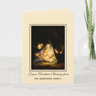 Cartes Pour Fêtes Annuelles Vierge Marie religieuse Jésus dans la crèche Anges