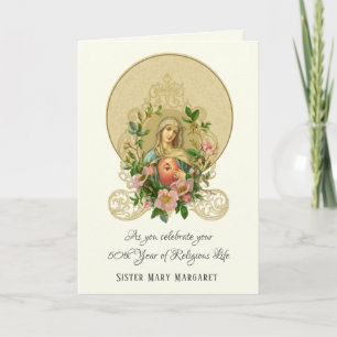 Cartes Pour Fêtes Annuelles Vierge Marie Rose catholique Nonne Religieux Vie H