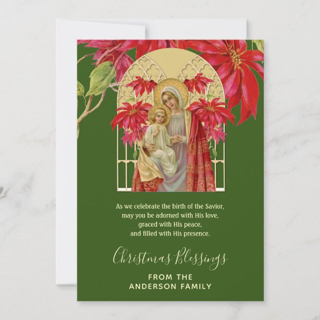 Cartes Pour Fêtes Annuelles Vierge religieuse de Noël Marie Jésus Poinsettia (Devant)