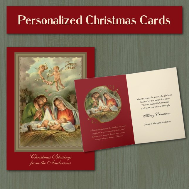 Cartes Pour Fêtes Annuelles Vierge religieuse Marie Écriture de Jésus Noël (Traditional vintage Catholic religious Christmas Cards - Easy to personalize)