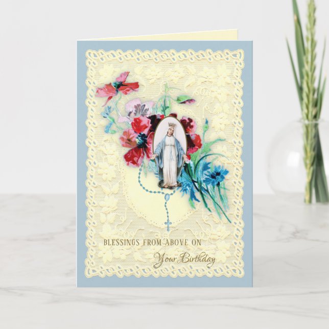 Cartes Pour Fêtes Annuelles Vierge religieuse Marie Flowers Anniversaire catho (Devant)
