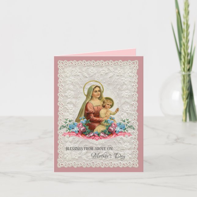 Cartes Pour Fêtes Annuelles Vierge religieuse Marie Jésus Fête des mères (Devant)
