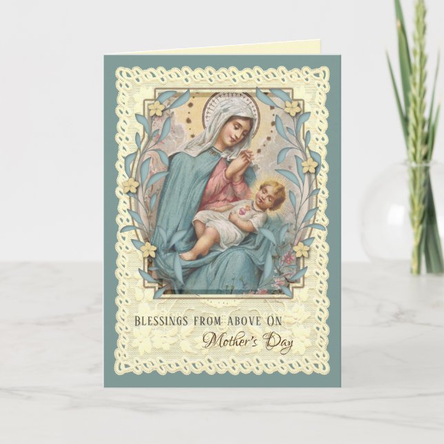 Cartes Pour Fêtes Annuelles Vierge religieuse Marie Jésus Fête des mères catho (Devant)