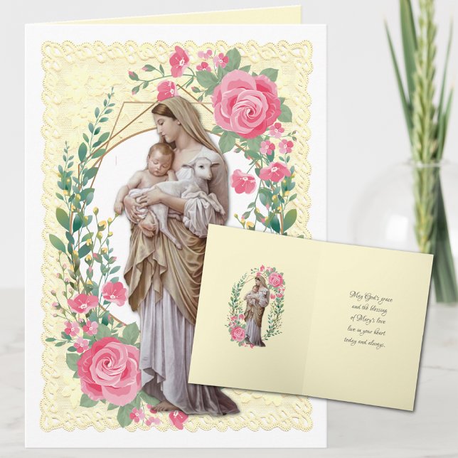 Cartes Pour Fêtes Annuelles Vierge religieuse Marie Jésus Roses roses roses (Créateur téléchargé)
