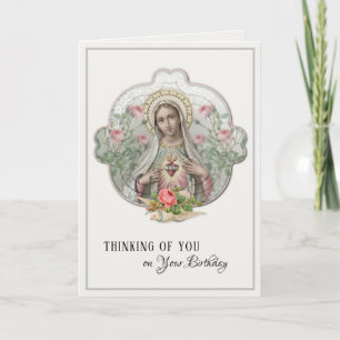 Cartes Pour Fêtes Annuelles Vierge religieuse Marie Vintage Florale catholique