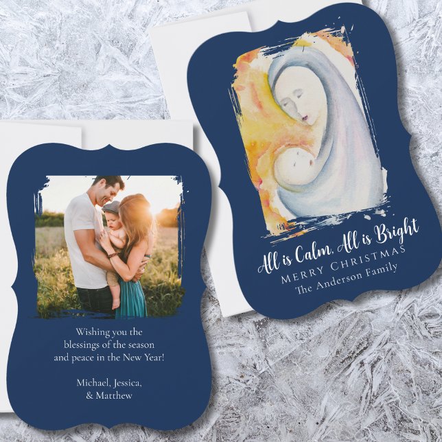 Cartes Pour Fêtes Annuelles Vierge religieuse moderne et photo de famille d'en (Créateur téléchargé)