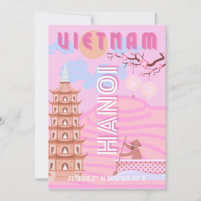 Cartes Pour Fêtes Annuelles Vietnam Travel Art, rose (Devant)