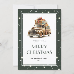 Cartes Pour Fêtes Annuelles Vieux Camion Cadeaux Neige Étoiles Joyeux Noël Car