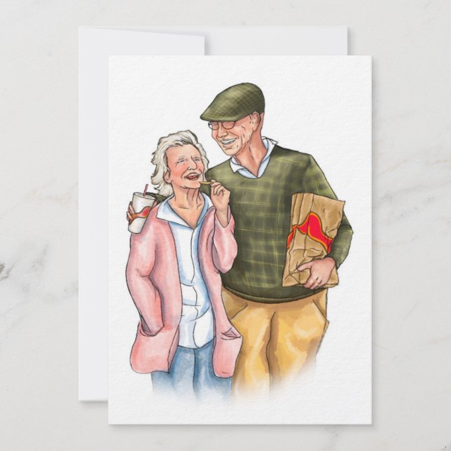 Cartes Pour Fêtes Annuelles Vieux Couple couleur pleine art original Anniversa (Devant)