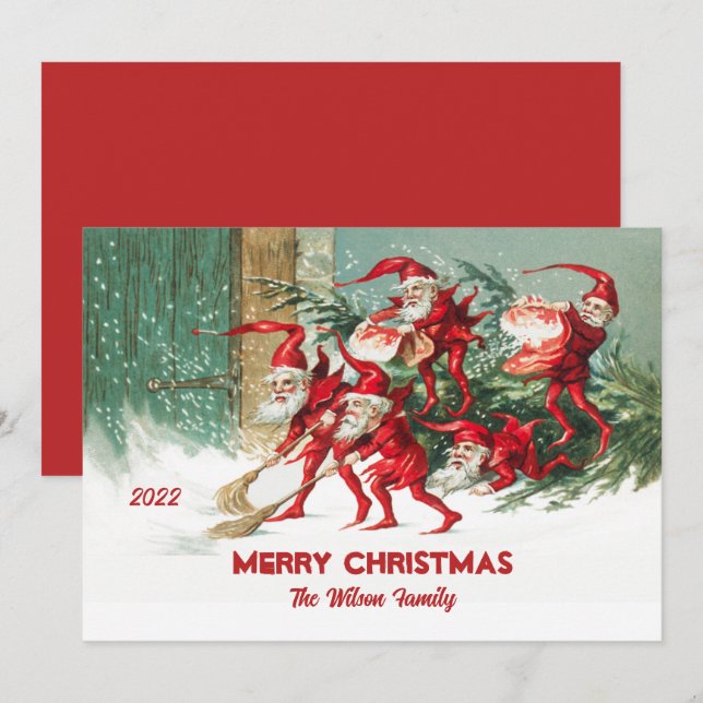 Cartes Pour Fêtes Annuelles Vieux Elfes du Père Noël Joyeux Noël Personnalisé (Devant / Derrière)
