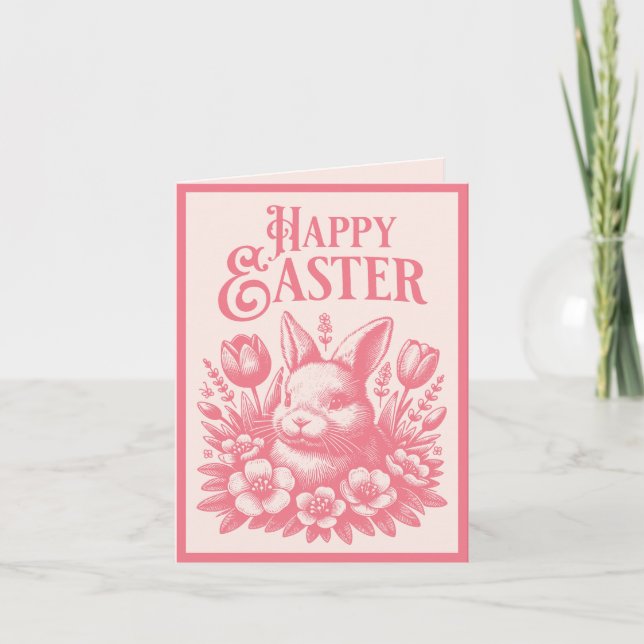 Cartes Pour Fêtes Annuelles Vieux lapin rose de Pâques (Devant)
