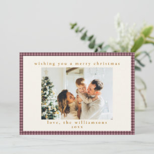Cartes Pour Fêtes Annuelles Vieux Mauve Gingham à carreaux Famille Noël