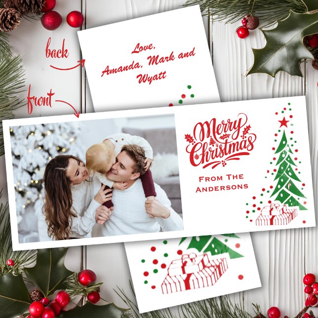 Cartes Pour Fêtes Annuelles Vieux mode du milieu du siècle Photo personnalisée (Old Fashioned Mid Century Custom Photo Christmas Holiday Card)