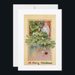 Cartes Pour Fêtes Annuelles Vieux Monde Père Noël et Arbre décoré<br><div class="desc">Vieux monde rouge et capuche Père Noël avec arbre décoré d'ornements victoriens et de goodies à la frontière dorée. Le dos de la carte comporte des graphiques complémentaires personnalisés et des champs de texte modifiables.</div>