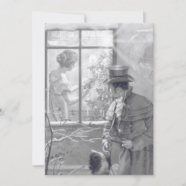 Cartes Pour Fêtes Annuelles Vieux Noël Arbre Couple Chien Fenêtre Croquis (Devant)