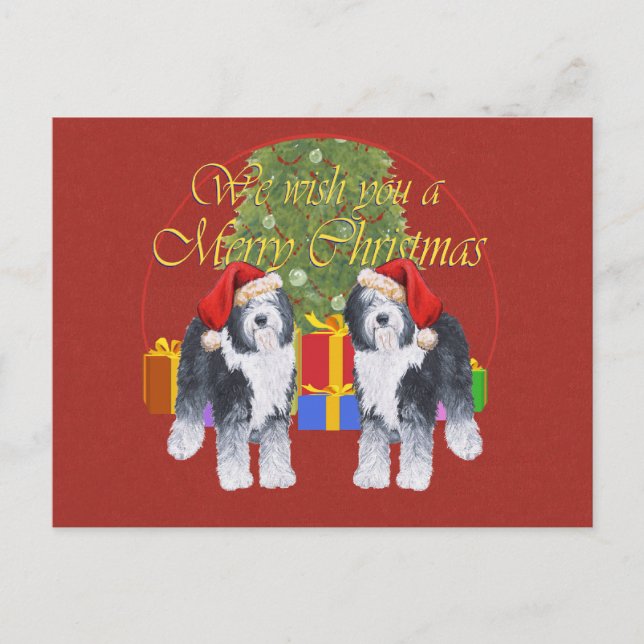Cartes Pour Fêtes Annuelles Vieux Noël de Sheepdog (Devant)