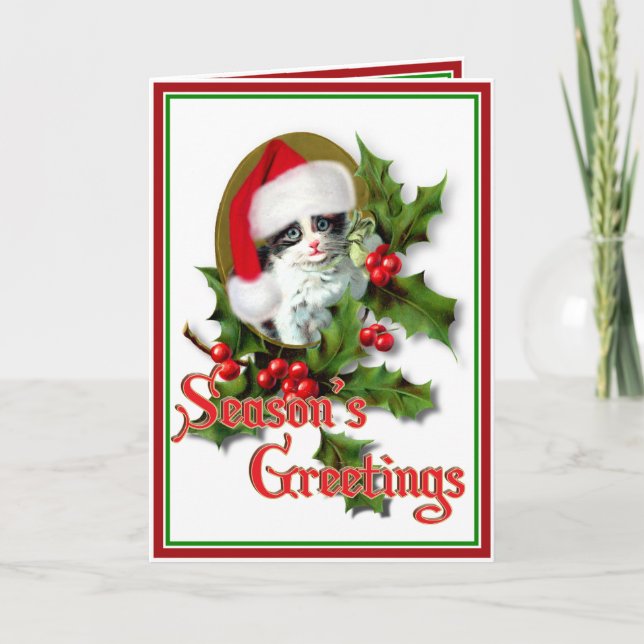 Cartes Pour Fêtes Annuelles Vieux Noël Kitten (Devant)