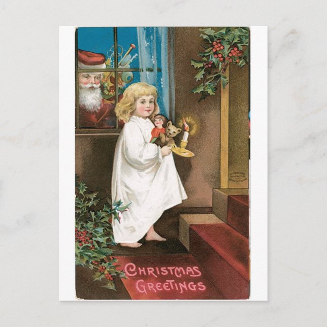 Cartes Pour Fêtes Annuelles Vieux Noël Salutations (Devant)