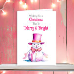Cartes Pour Fêtes Annuelles Vieux Noël Snowman rose<br><div class="desc">Une jolie carte de Noël avec un mignon bonhomme de neige en rose à l'ambiance vintage. Un Noël rétro à l'ancienne.</div>