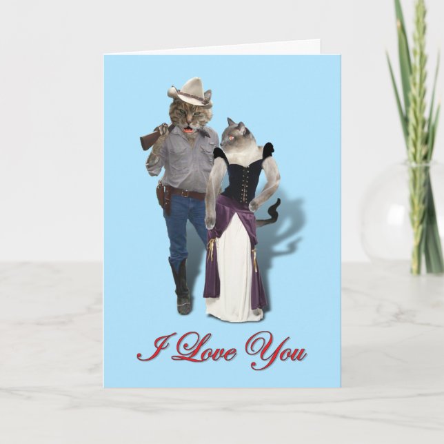 Cartes Pour Fêtes Annuelles Vieux Ouest 'Purrfect' Chat Couple Valentine (Devant)