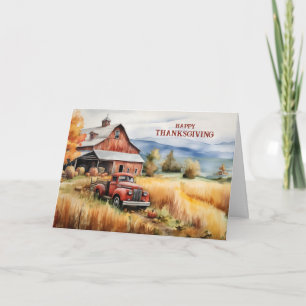 Cartes Pour Fêtes Annuelles Vieux pick-up rouge grange automne Action de grâce