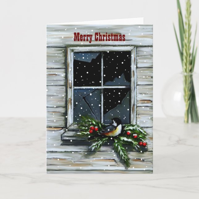 Cartes Pour Fêtes Annuelles Vieux porche : Neige : Noël, Oiseau (Devant)