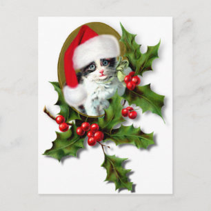 Cartes Pour Fêtes Annuelles Vieux style Noël Kitten