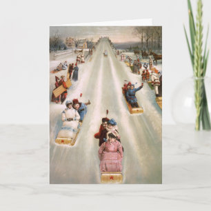 Cartes Pour Fêtes Annuelles Vieux Toboggan Run Vintage Noël