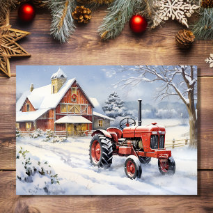 Cartes Pour Fêtes Annuelles Vieux tracteur et grange Snown Ferme d'hiver Noël