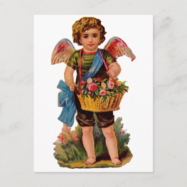 Cartes Pour Fêtes Annuelles Vieux Valentin Cupidon Avec Rose (Devant)