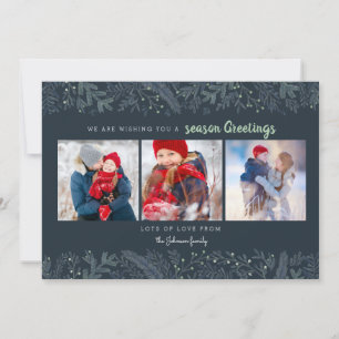 Cartes Pour Fêtes Annuelles Vignes de pin élégantes vert bleu Saison des vœux