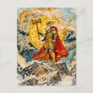 Cartes Pour Fêtes Annuelles Viking God Thor sur l'aquarelle de montagne comme 