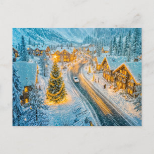 Cartes Pour Fêtes Annuelles Village de montagne d'hiver avec décorations de No