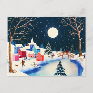 Cartes Pour Fêtes Annuelles Village de neige bleu festif d'hiver