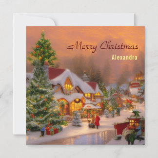 Cartes Pour Fêtes Annuelles Village de Noël détaillé à l'aquarelle vintage