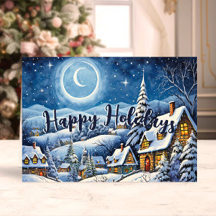 Cartes Pour Fêtes Annuelles Village de Noël enneigé au clair de lune