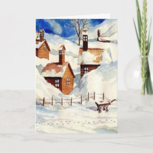 Cartes Pour Fêtes Annuelles Village de Noël enneigé Pittoresque hiver Scene de