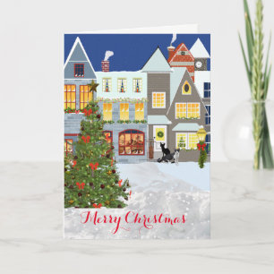 Cartes Pour Fêtes Annuelles Village de Noël et voeux d'arbre à l'intérieur de